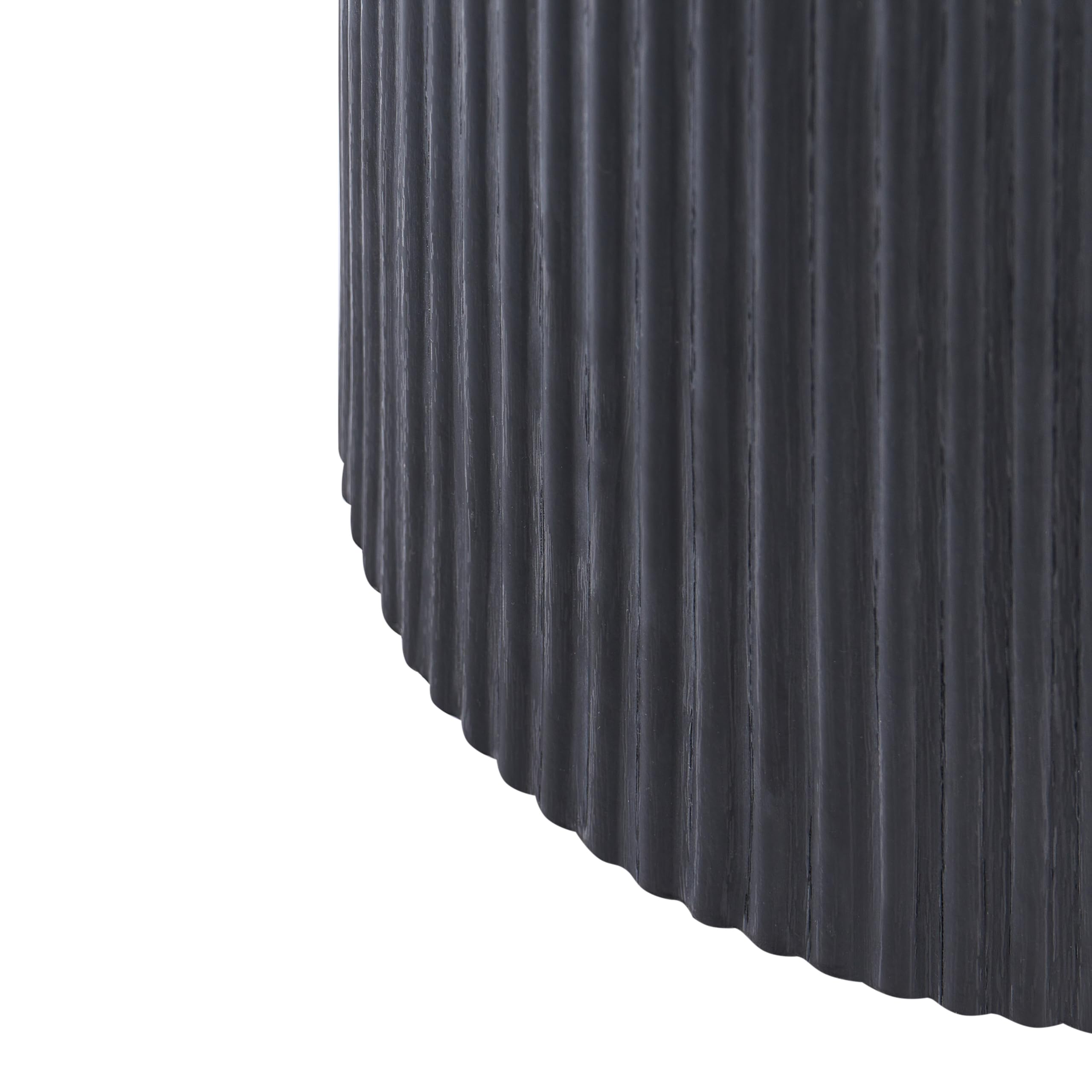 Beliani Mesa de Centro con Base de MDF y Tablero de mármol Blanco cerámico diseño Moderno Pata Acanalada ø 80 cm Negro Dora
