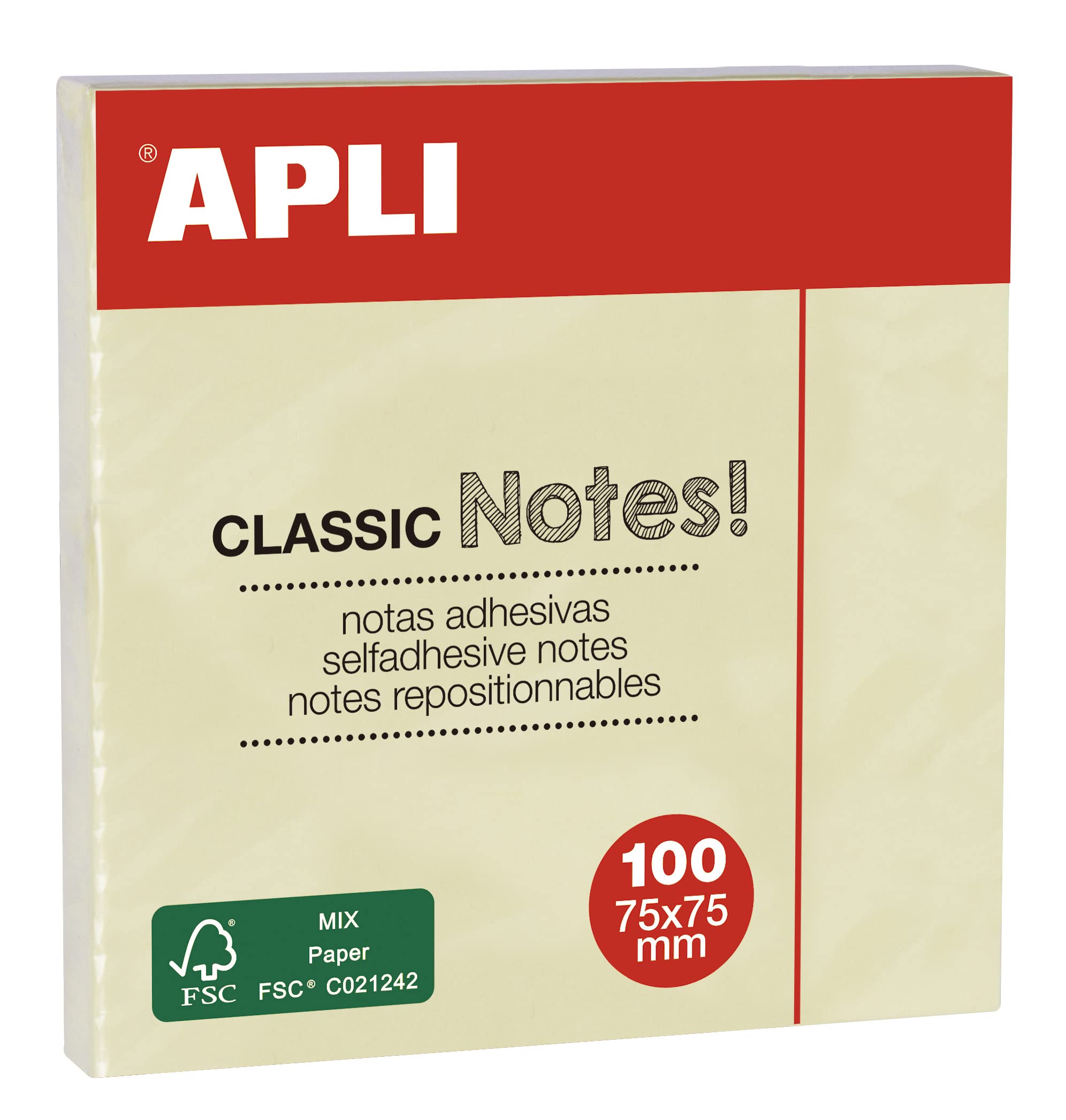 APLI 18145 Sticky Notes 75 x 75 Yellow Pack of 12 Medium