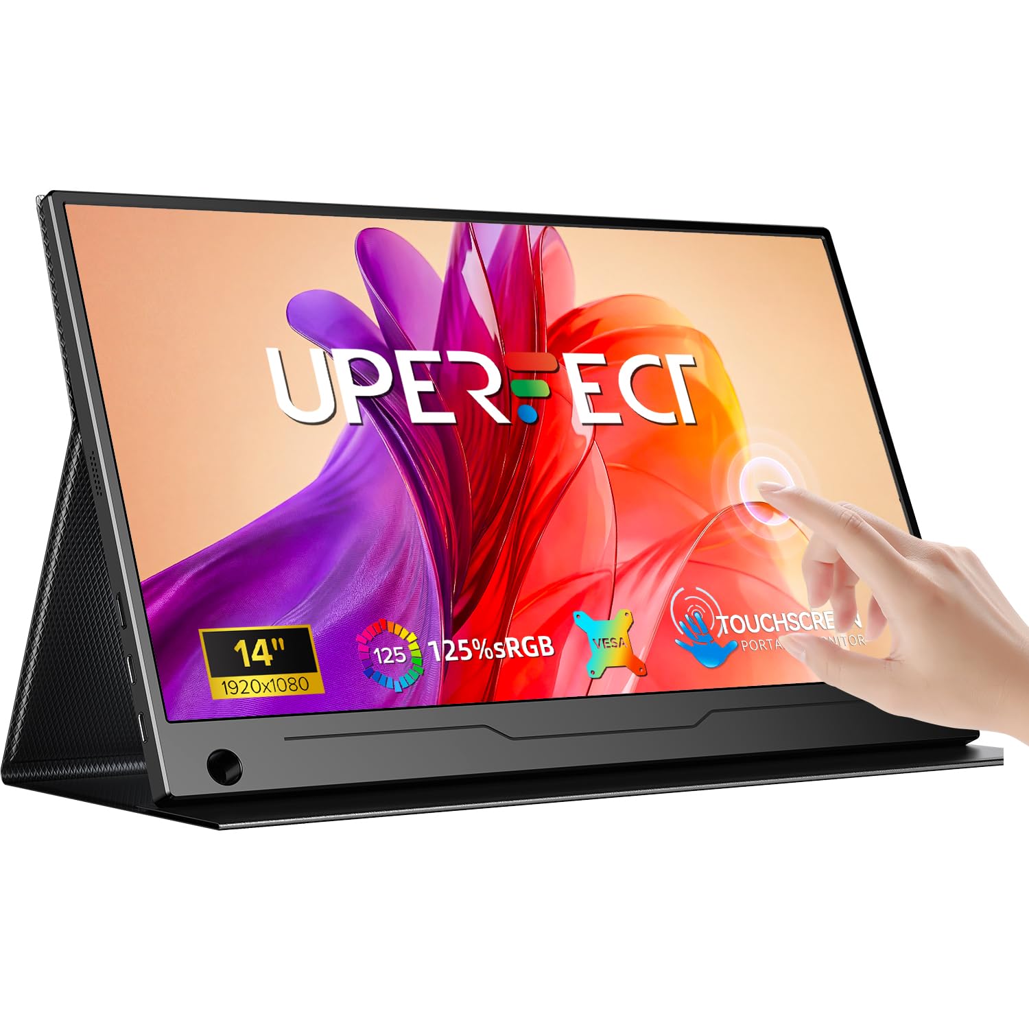 UPERFECT Portable Monitor Touchscreen, 14 Zoll Tragbarer Bildschirm für Laptop mit SmartCover & VESA, Leichtgewicht Tavel Monitor - Augenschutz-Externer Zweiter Bildschirm für Laptop/PC/Spielkonsole