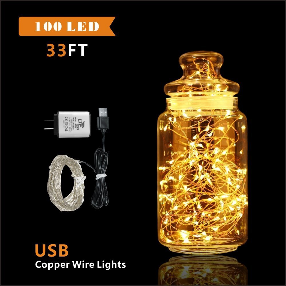 LTE 100 LED Copper Wire Lights, 33ft, LED Starry Lights, String Lights