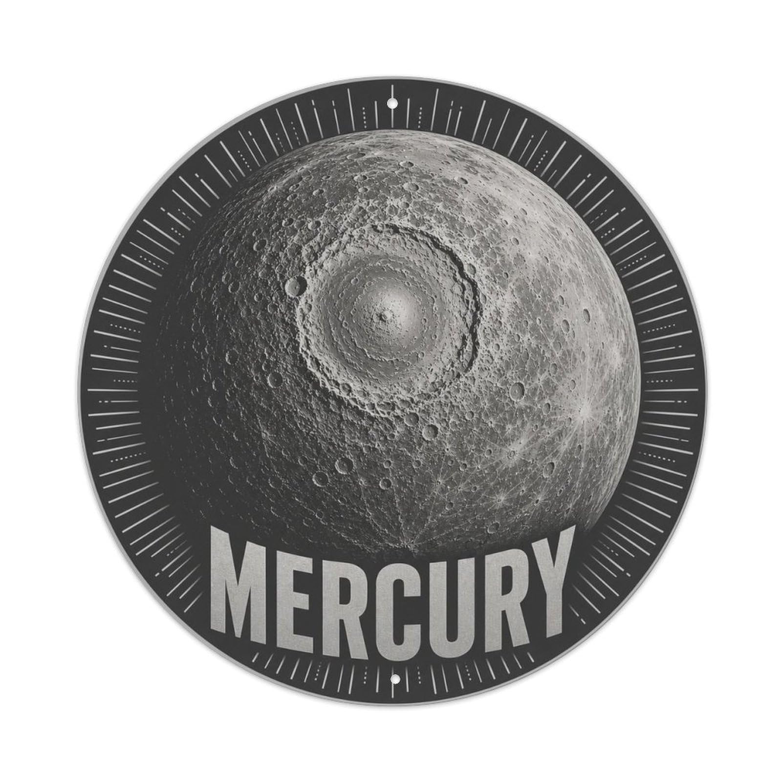 Celestial Mercury Cratered Planet Space Exploration Metal Tin Sign Plaque Wall Decor for Cafe, Man Cave, Club Bar, Office, Home Garden Round Metal Poster 8x8Inch