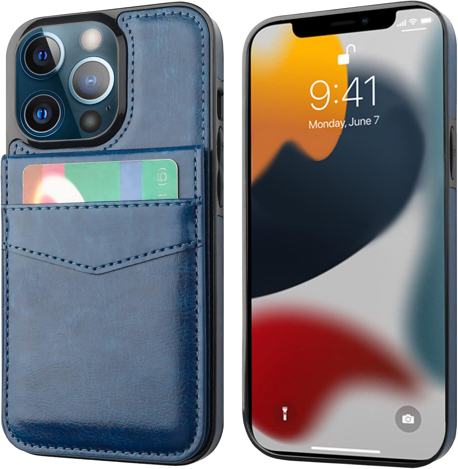 KIHUWEY Compatible with iPhone 13 Pro Case Wallet with Credit Card Holder, Premium Leather Magnetic Clasp Kickstand Heavy Duty Protective Cover for iPhone 13 Pro 6.1 inch(Blue) - Image 3