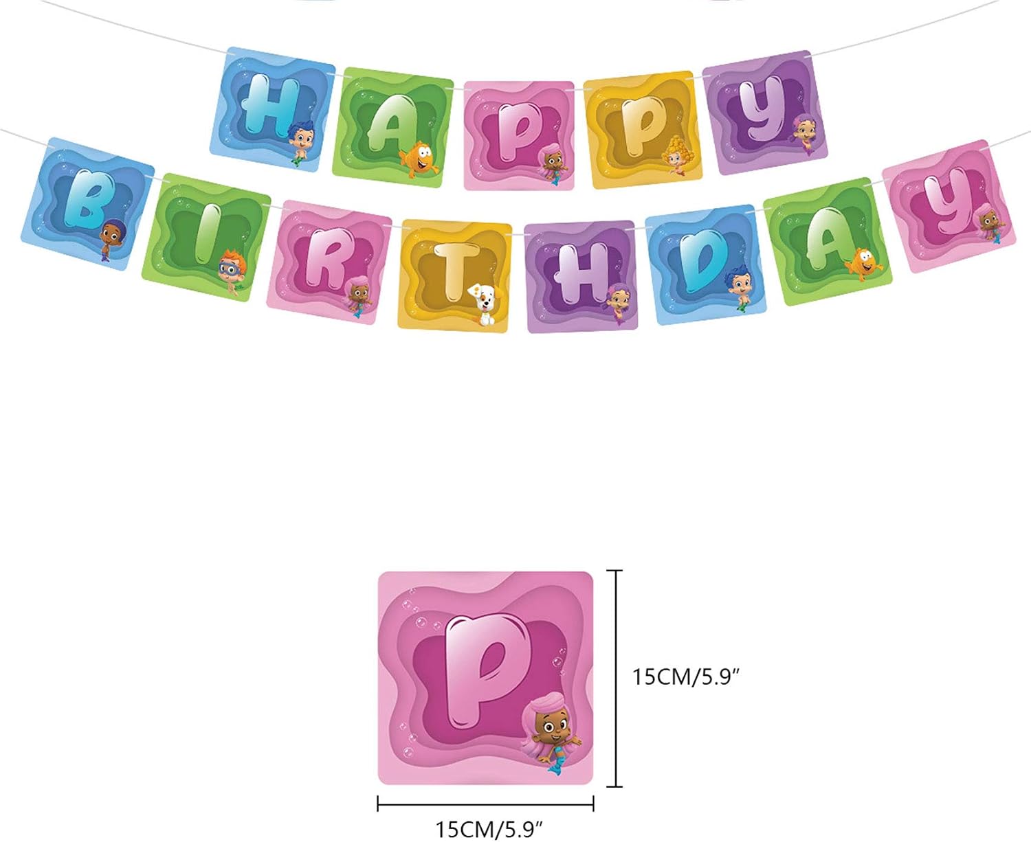 Bubble Guppies Birthday Party Supplies Glitter Guppy Ocean Party Decorations Kit with Happy Birthday Banner Cake Cupcake Toppers Hanging Swirls Balloons for Kids Boys Girls - Image 4