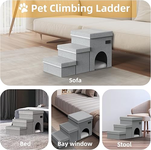 Miniatura 5 de Escaleras plegables para perros de 3 escalones con almacenamiento para perros para cama o sofá para perros pequeños, medianos o grandes, con