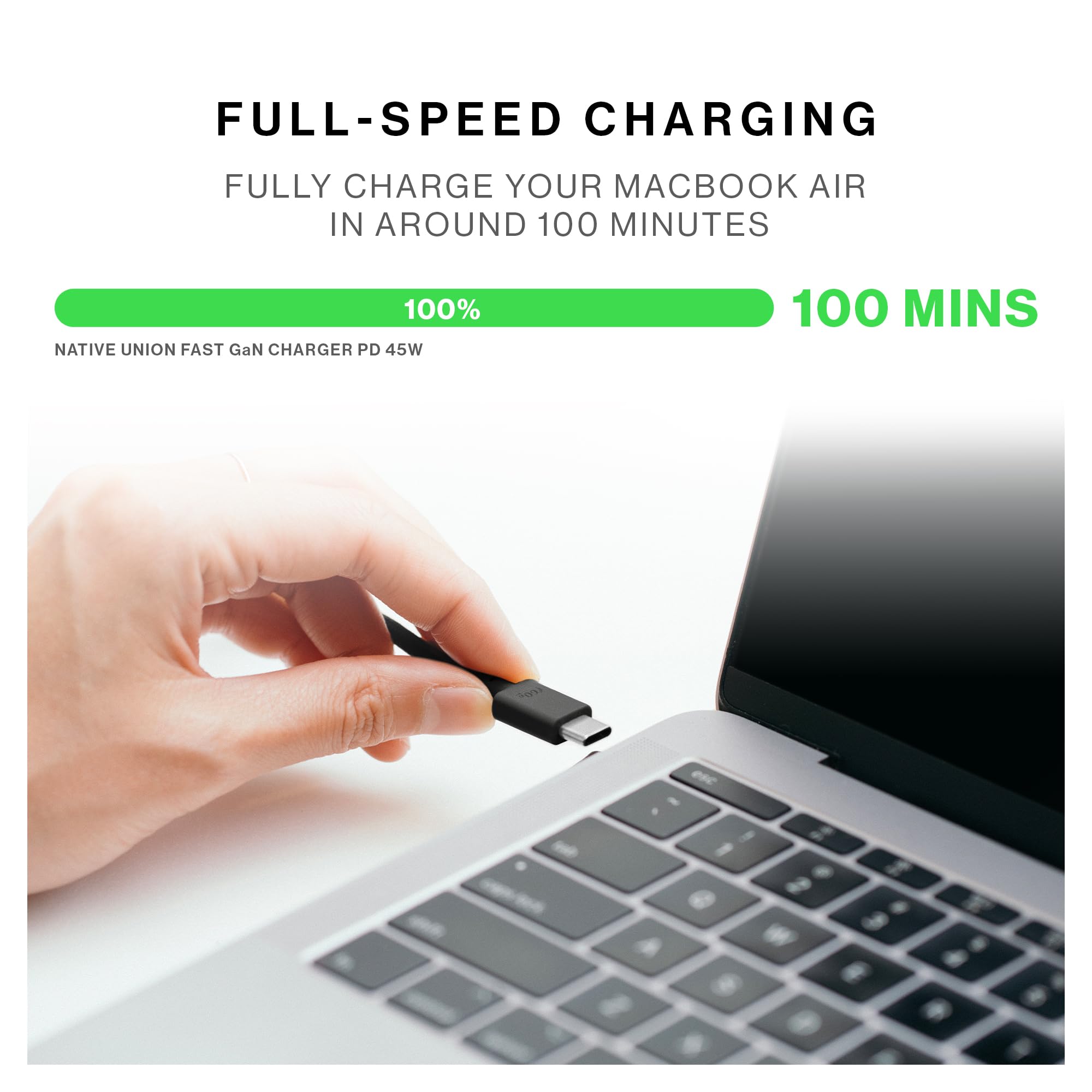 Native Union GaN Szybka ładowarka PD45W - Ultra-kompaktowa podróż, dwa porty USB-C i USB-A - do 45 W - MacBook Air, iPads, iPhone, Pixel, Galaxy (czarny)