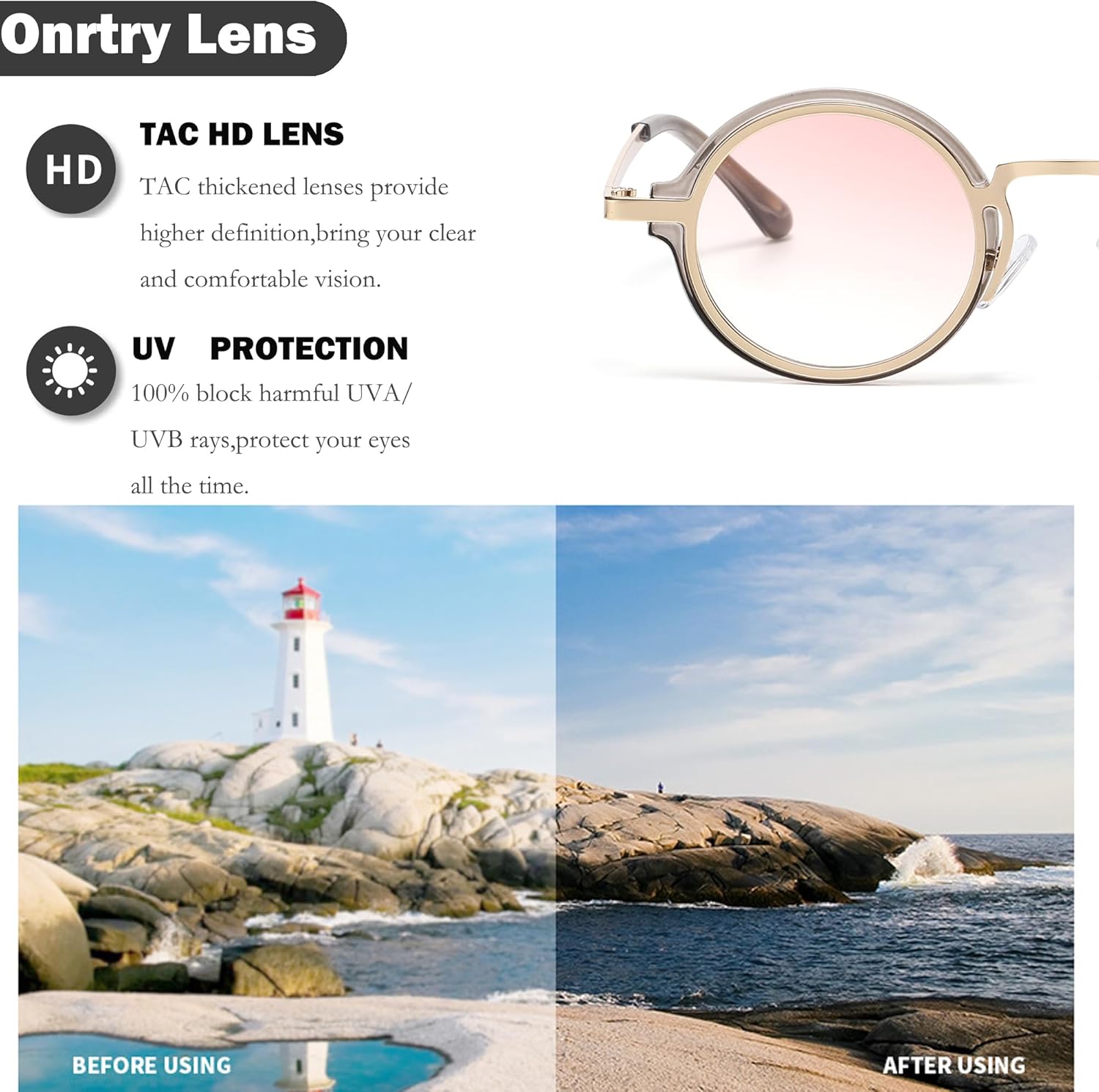 Onrtry Round Sunglasses for Men Women Hippie Small Circle Sun Glasses Red Lens Glasses - Image 3