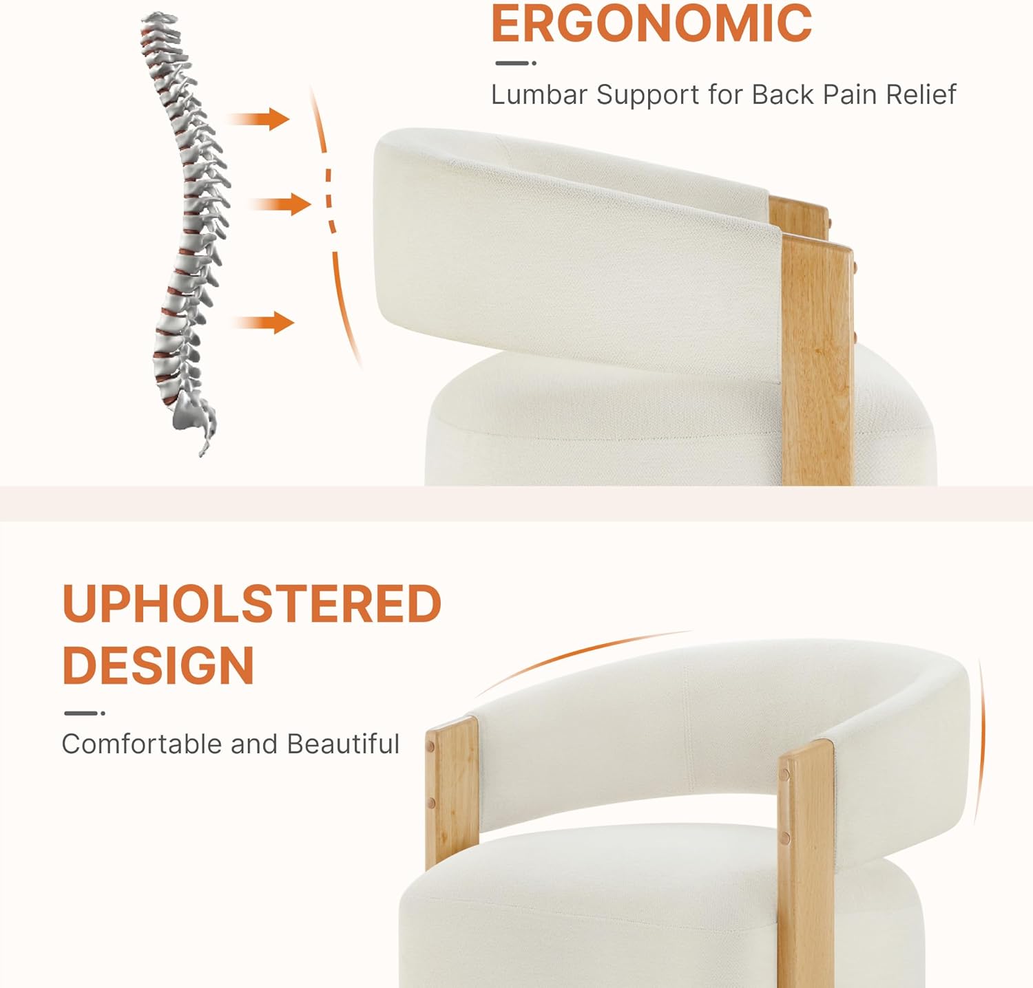 Image illustrating the ergonomic lumbar support and upholstered design of the KISLOT dining chair