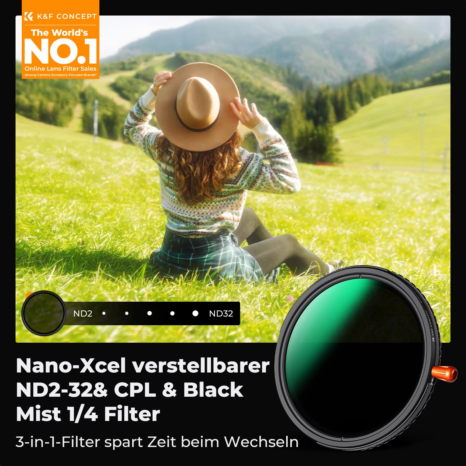 K&F CONCEPT 82mm Variabler ND2-32 (1-5 Blendenstufen)&Polfilter(CPL Filter)& Black Mist 1/4 Filter, 3 IN 1 Multi-Funktionen HD Bild mit Multi Beschichtungen für Videos & Porträts（Nano Xcel）