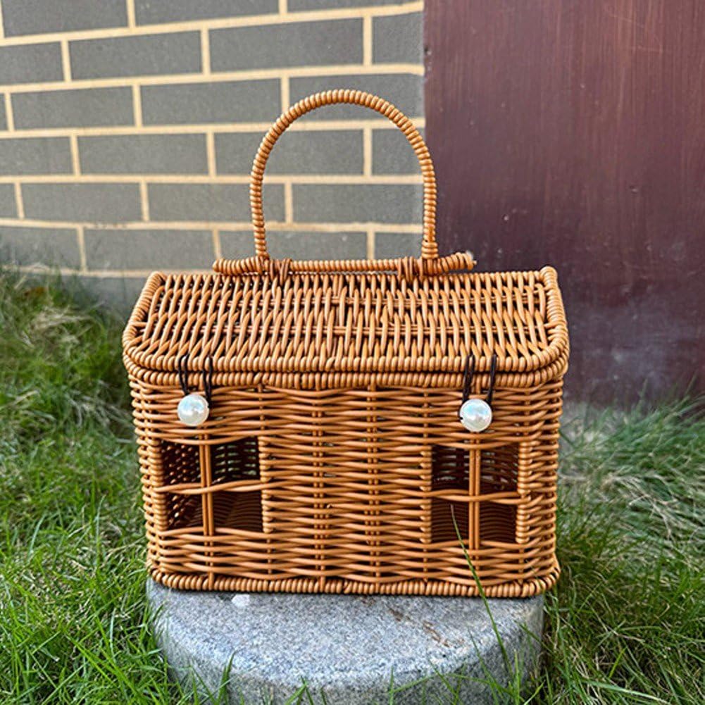 en Osier Tissé À Main avec Poignée, Panier De Pique-Nique en Rotin, Panier De Stockage des Aliments, Cadeau, À Main pour Vacances À Plage,
