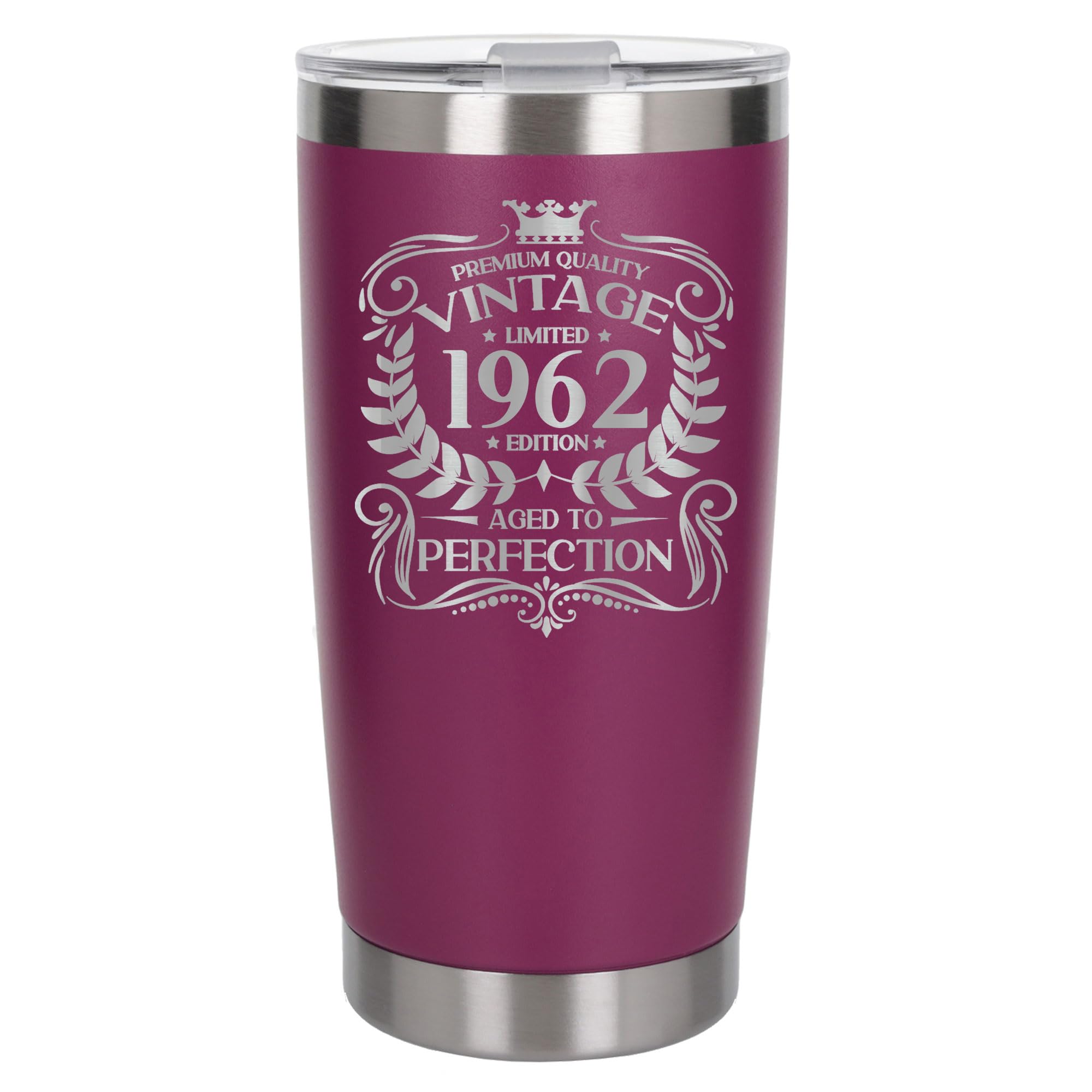 Always Looking Good 64th Birthday Gift Vintage 1962 Aged to Perfection Engraved Insulated Travel Mug Present for 64 Year Old Dark Pink Thermal Coffee Flask Travel Mugs with Lids