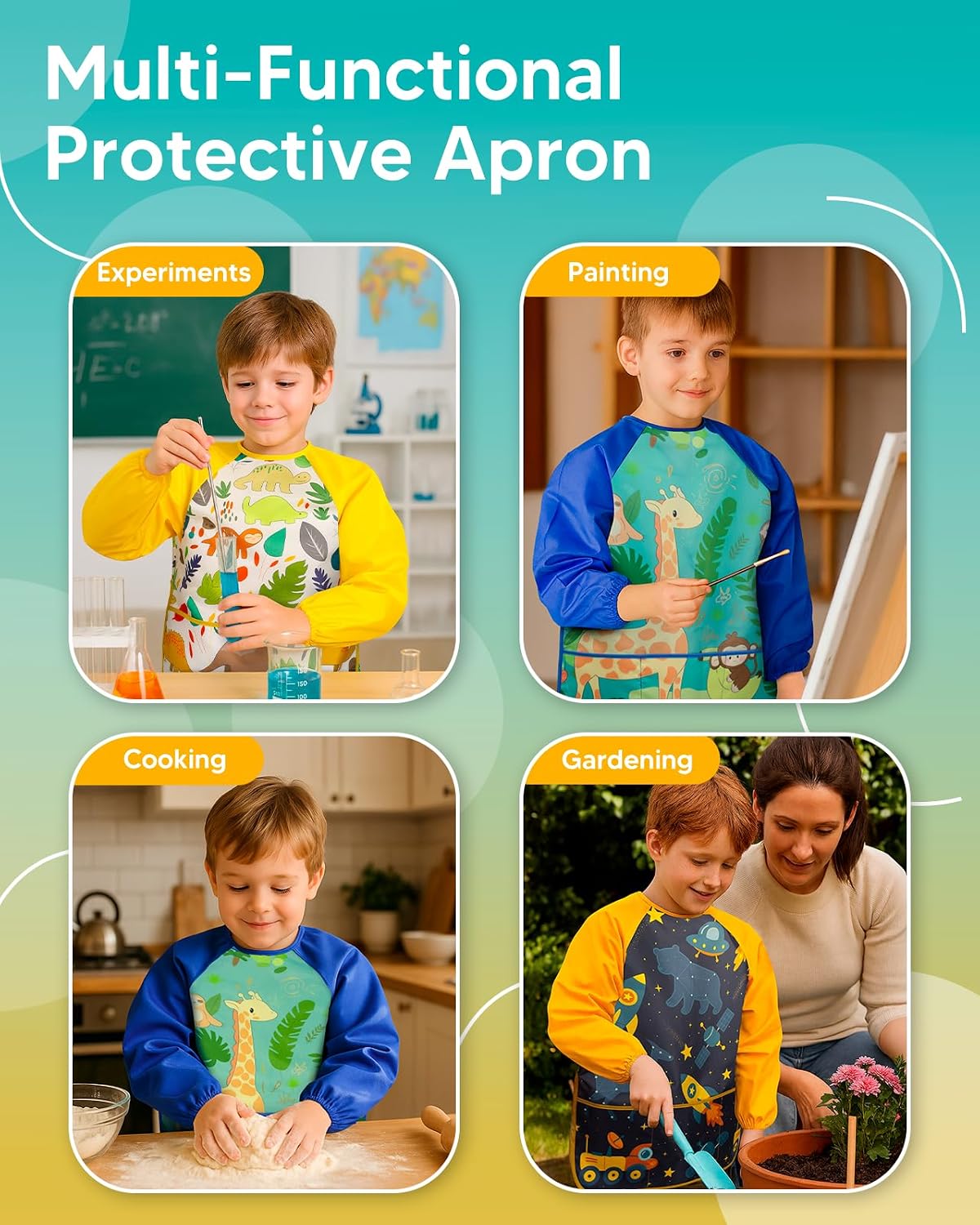 Oiomniv Kids Art Smock 2 Pack, Waterproof Long Sleeve Painting Apron image 5