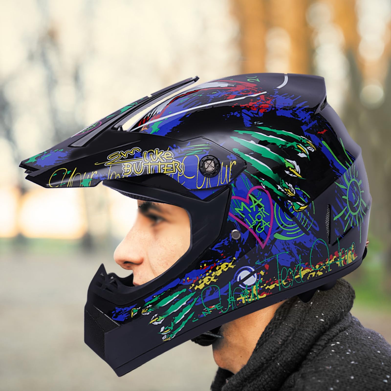 Kask motocyklowy z rękawicami i okularami zestaw Motocross ABS 57-58cm