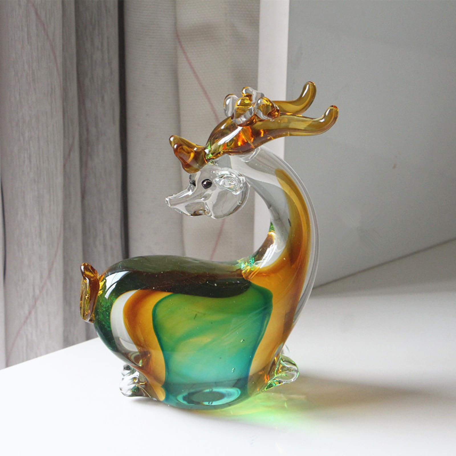Dytartzx Green Coloured Glaze Handmade Glass Deer Figurine Sculpture Blown Paperweights Table Ornaments Home Decor