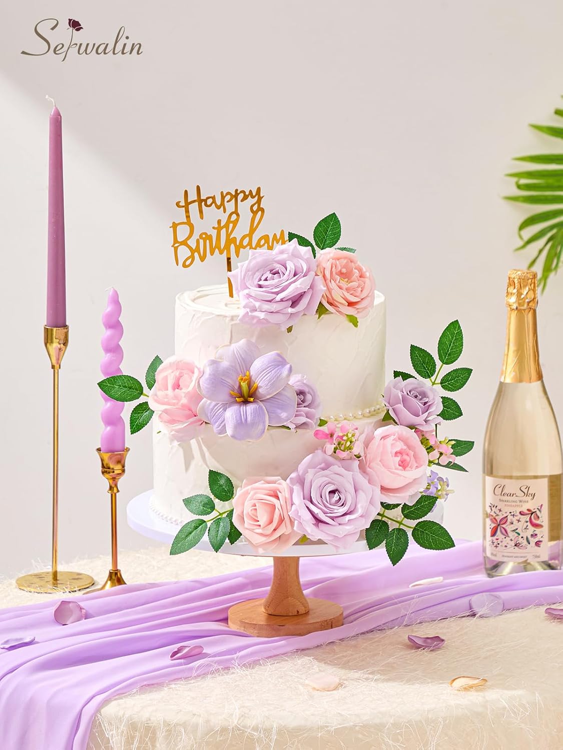 Serwalin Pink Purple Flowers Artificial, Dahlia Silk Fake Flowers, Faux Flowers for DIY Wedding Bouquets Cake Decoration Baby Shower Centerpieces Floral Arrangements Party Decor - Image 5