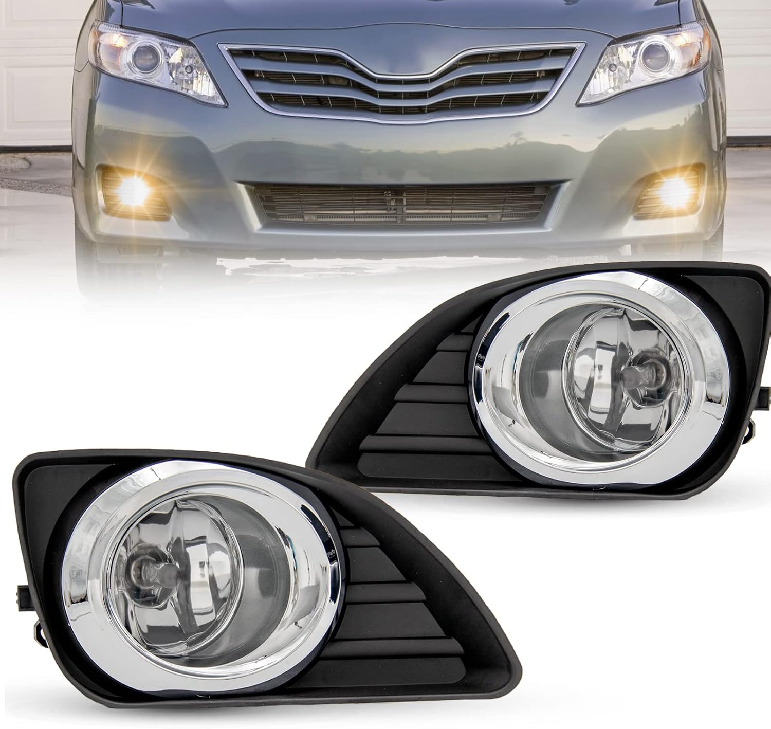 Fog Lights Assembly Replacement For 2010-2011 Toyota Camry Included Switch And Wiring Kit(Clear Lens)