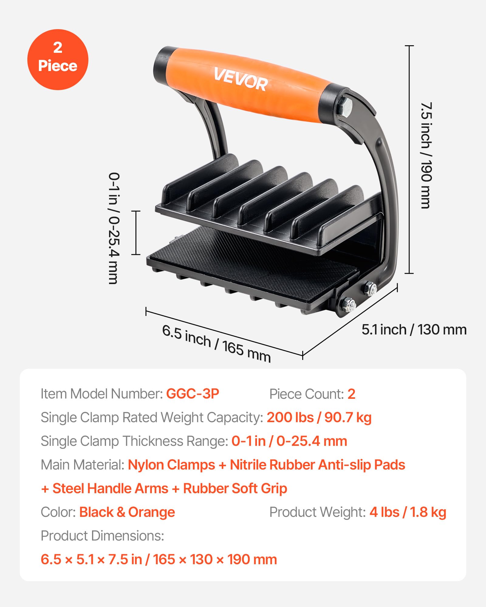 VEVOR Transportador de Contrachapado Ajustable 0-25,4 mm, Herramienta para Paneles de Yeso con Agarres Antideslizantes, Carga 90,7 kg