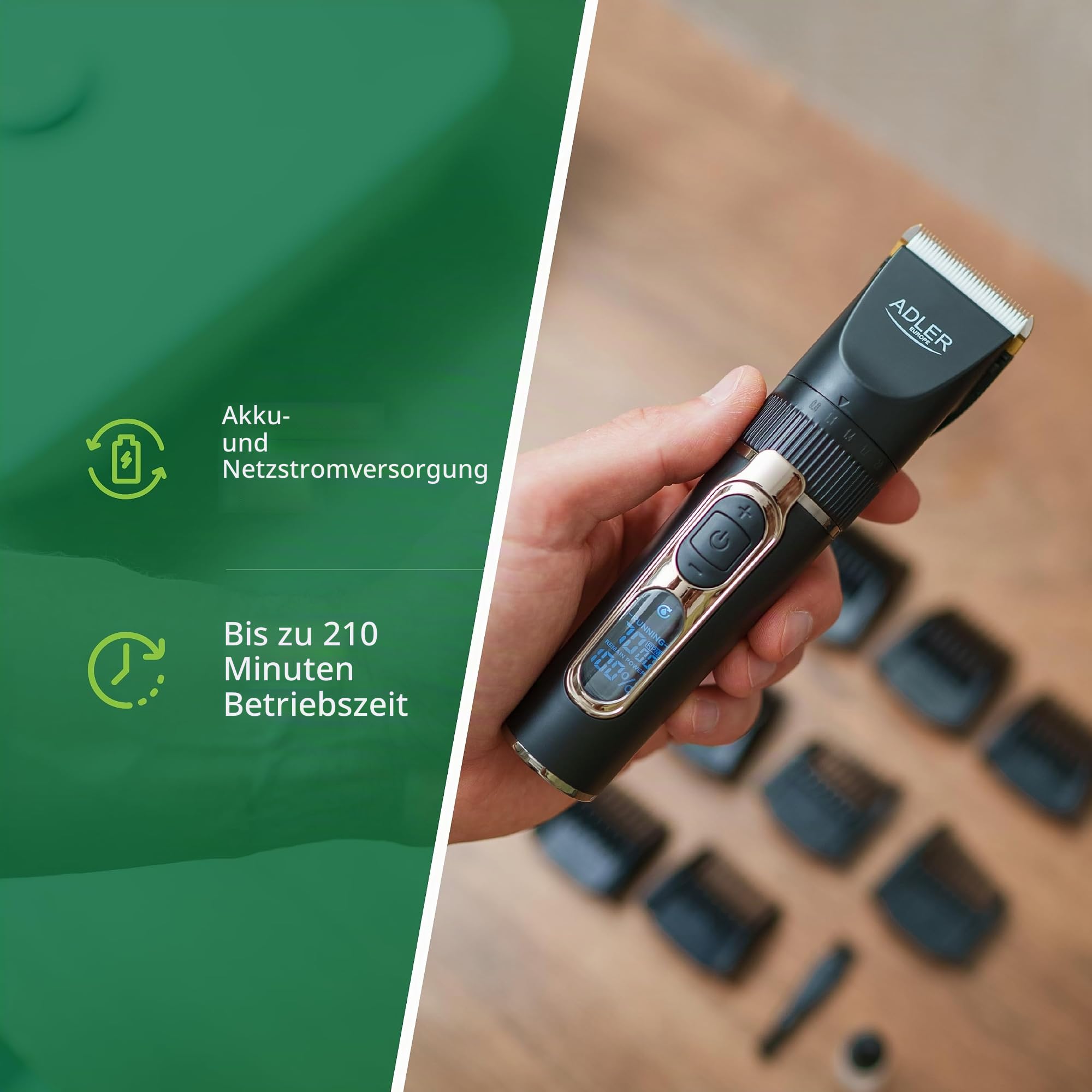 ADLER EUROPE-Haarschneidemaschine AD2837 mit Bartschneider und Haartrimmer für Männer. 2000 mAh-Akku, Vielseitiges All-in-One-Set für den gepflegten Mann und den professionellen Friseur
