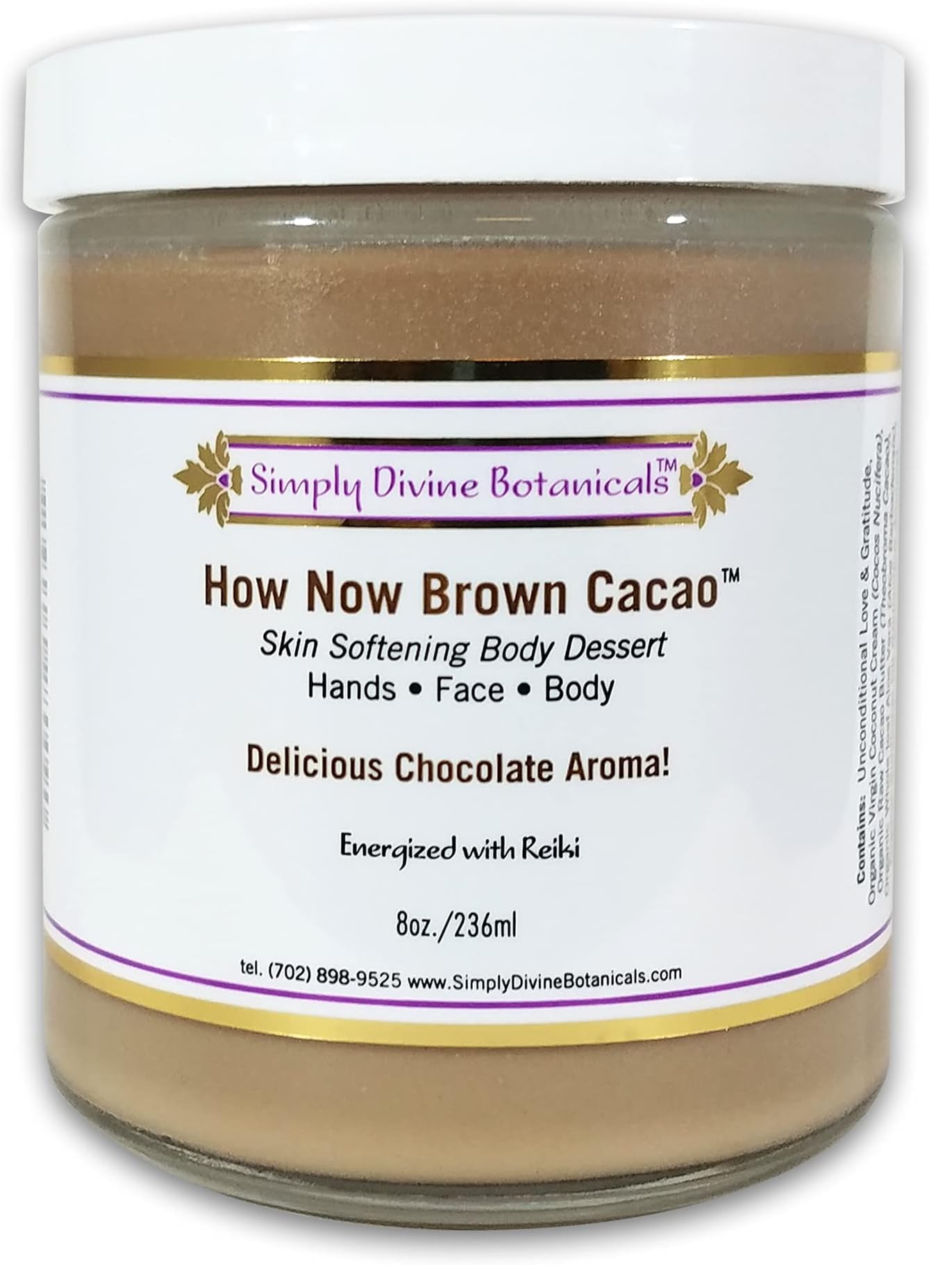 How Now Brown Cacao - All-Natural and Organic Body Butter with a Chocolate Aroma to Soften and Deeply Moisturize Hands, Face, Body, 8 oz