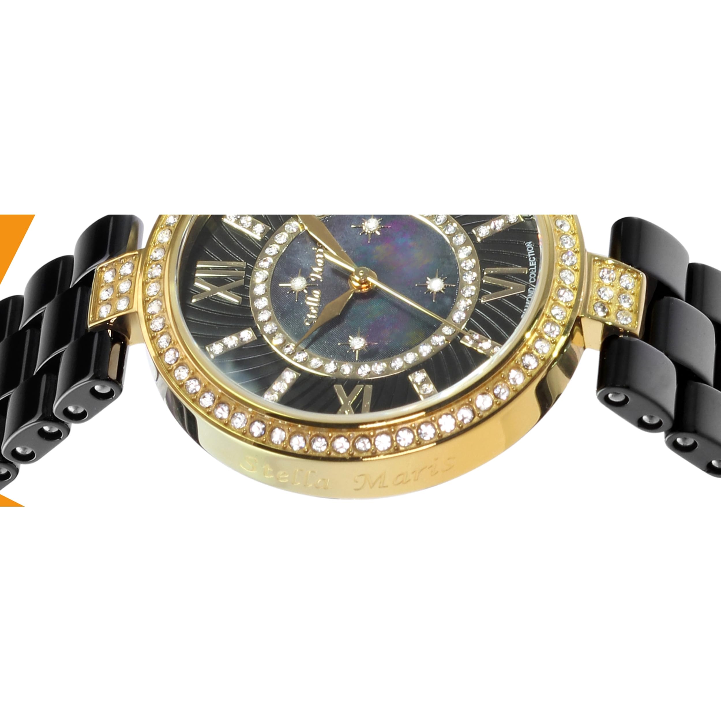 Stella Maris Damen Armbanduhr - Analog Quarz - Premium Keramik Armband - Perlmutt Zifferblatt - Diamanten und Swarovski Elemente - STM15SM6