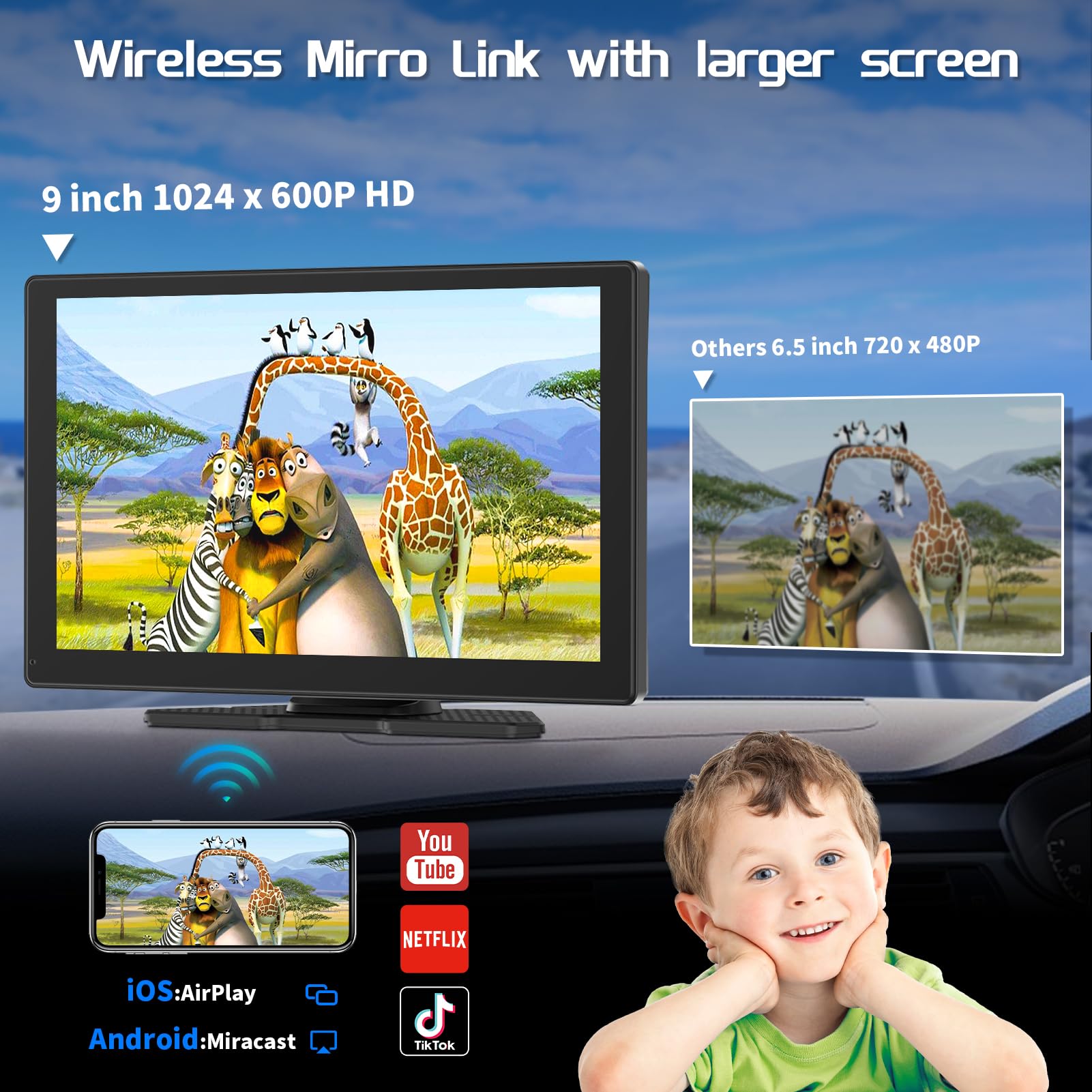 Spedal Car Play Screen with 1080P Backup Camera, 9" Wireless Apple CarPlay & Android Auto Portable Car Stereo, GPS Navigation - Image 3
