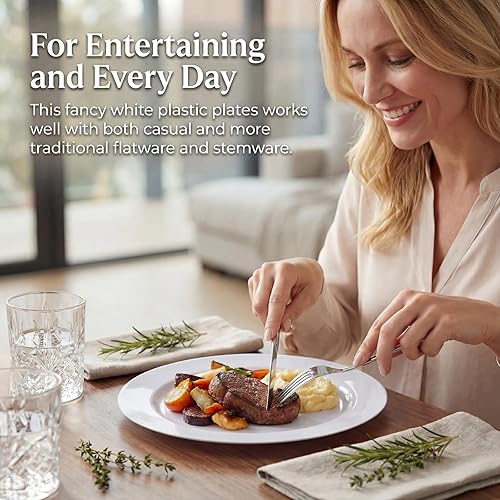 Miniatura 2 de KIRE 120 platos de plástico blanco  Platos desechables blancos resistentes para fiestasbodas  Incluye 60 platos llanos de 10.25 pulgadas  60 platos