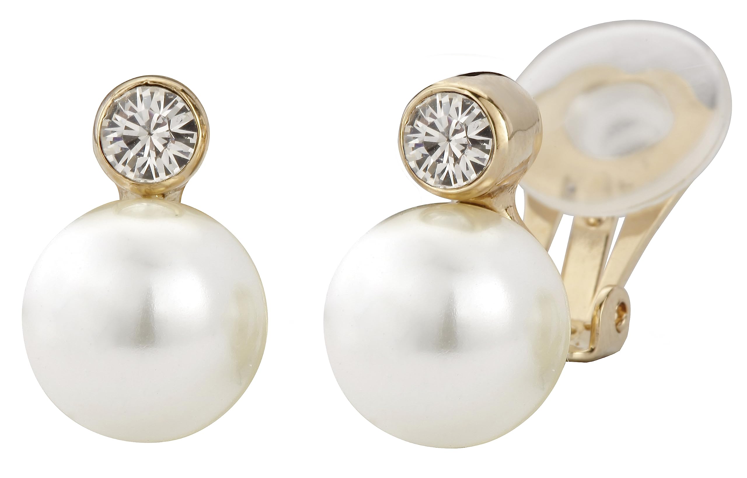 Traveller Orecchini a clip - Senza piercing all'orecchio - Perla 10 mm - Bianco - Cristallo - 15x10 mm