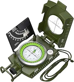 Proster IP65 bússola com clinômetro de visão profissional bússola militar metal acampamento bússola à prova d'água com bolsa de transporte para acampamento caça caminhadas atividades geológicas, ArmyGreen Compass
