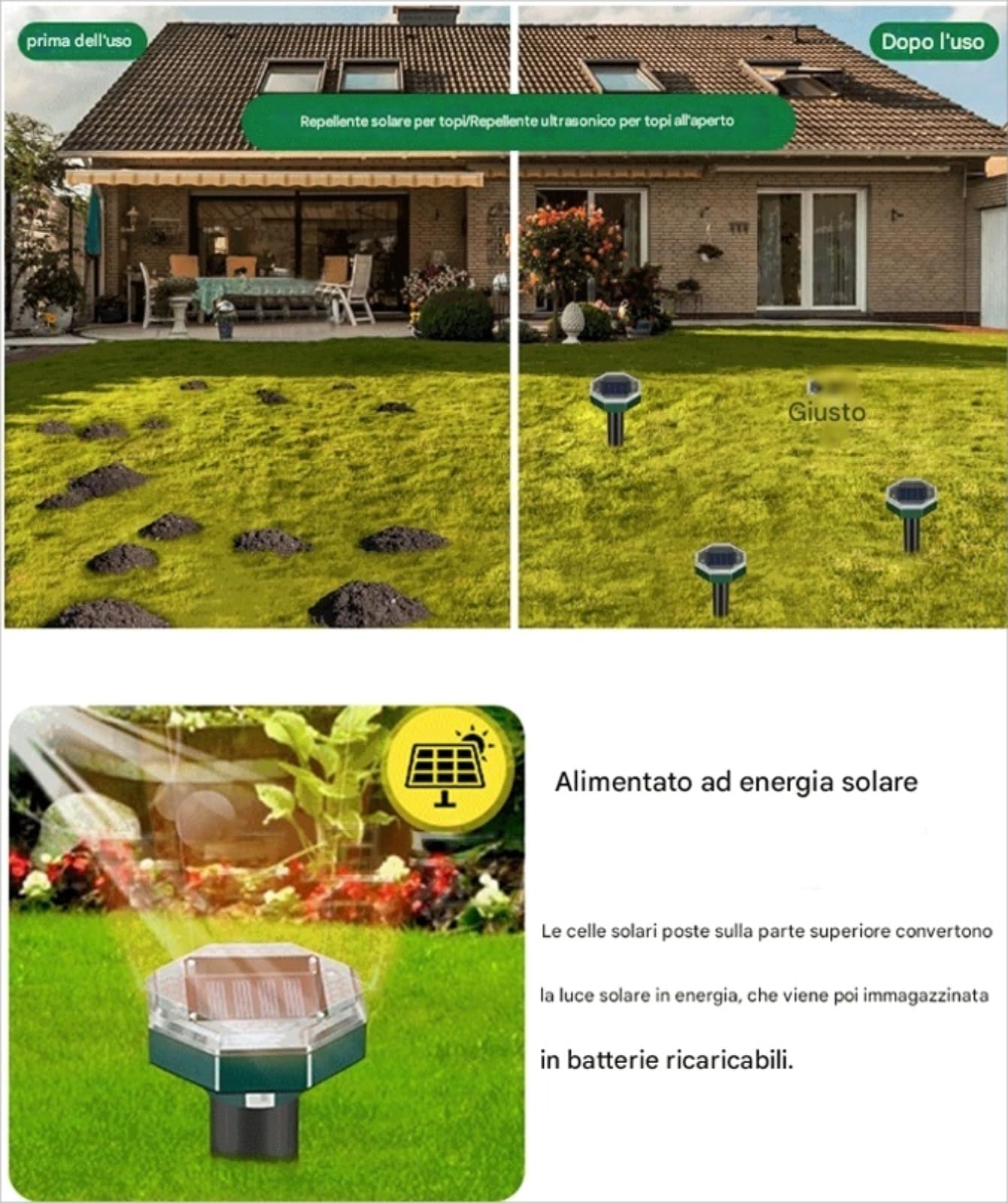 Repelente de topos ultrasónicos solares 8 piezas, repelente para ratones impermeable que aleja a los ratones de forma profesional. Adecuado para repeler serpientes y roedores en jardines y tierras
