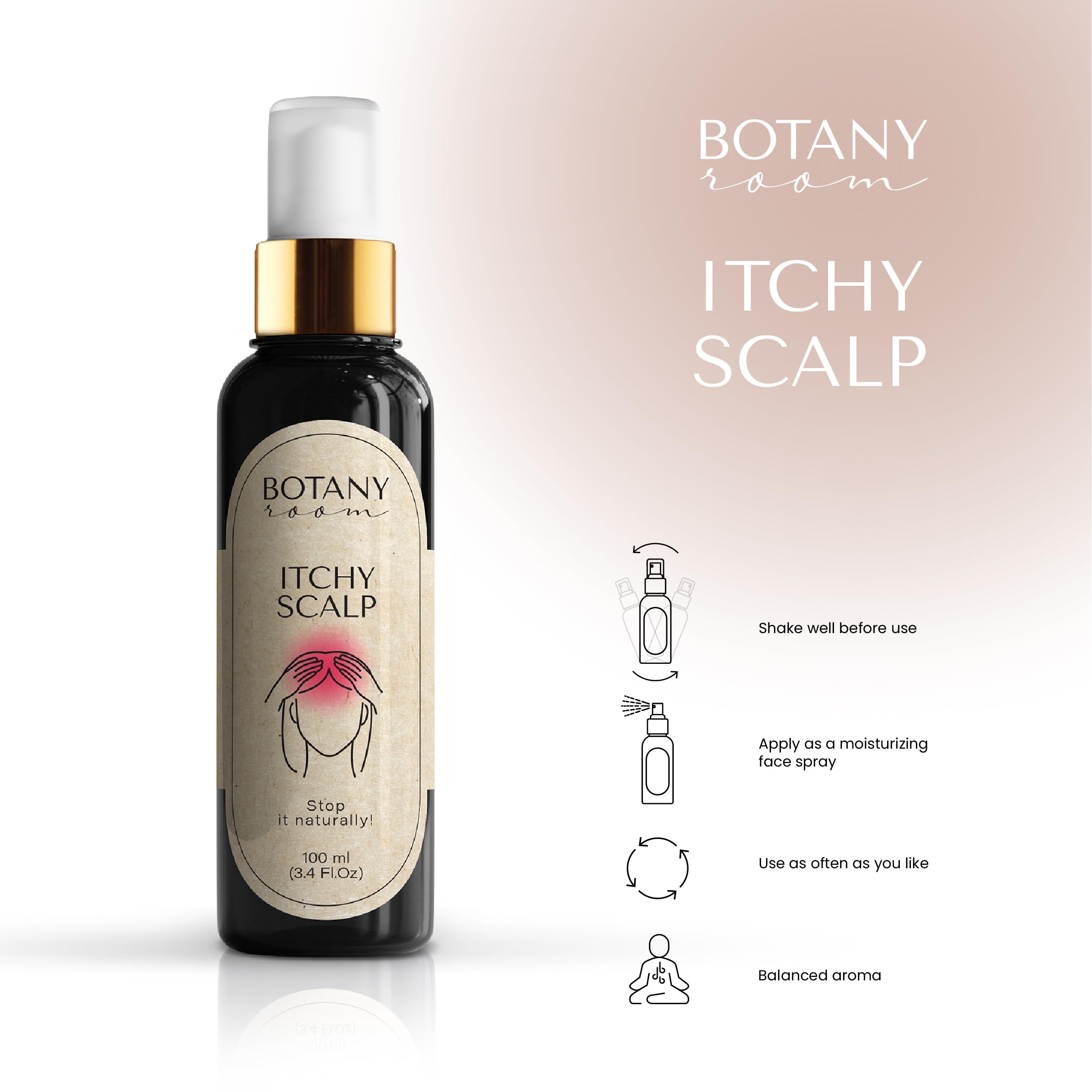 Calme y revitalice su cuero cabelludo con el Spray para el picor del cuero cabelludo de BotanyRoom, un alivio natural para las molestias y el desequilibrio. Spray con aceite del árbol