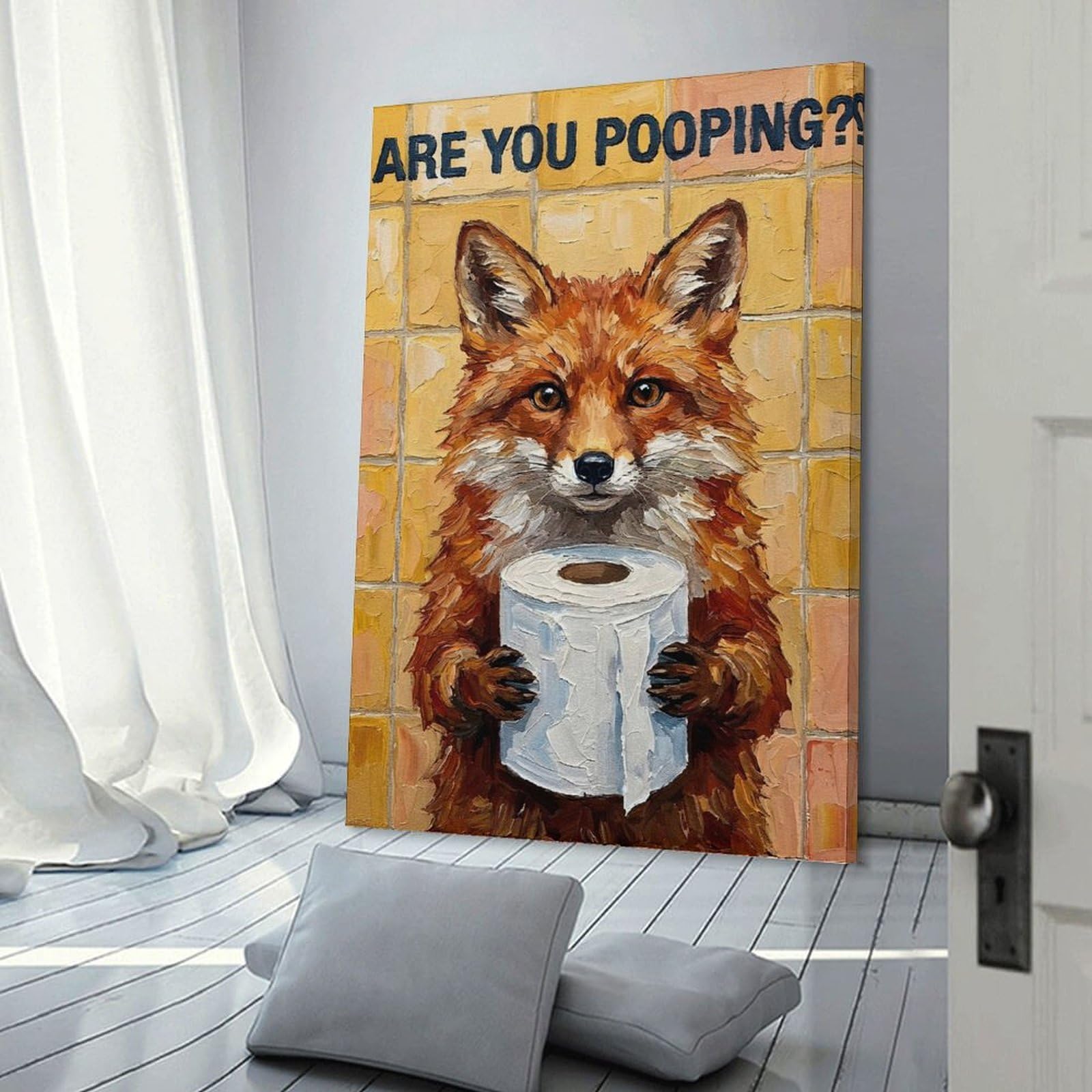 Junmoney Home Decor Wall Art Fox with Toilet Paper Painting, 08x12inch(20x30cm), for New Homes, Bedrooms Or Workspaces, Home Decor Gift with Stylish Appeal