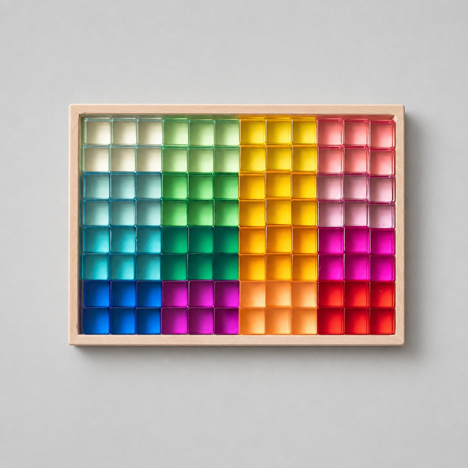 96 Pezzi Acrilici Colorati con Vassoio in Legno Durevole Set di Blocchi Impilare con Espositore in Legno per Bambini 4-6 Anni