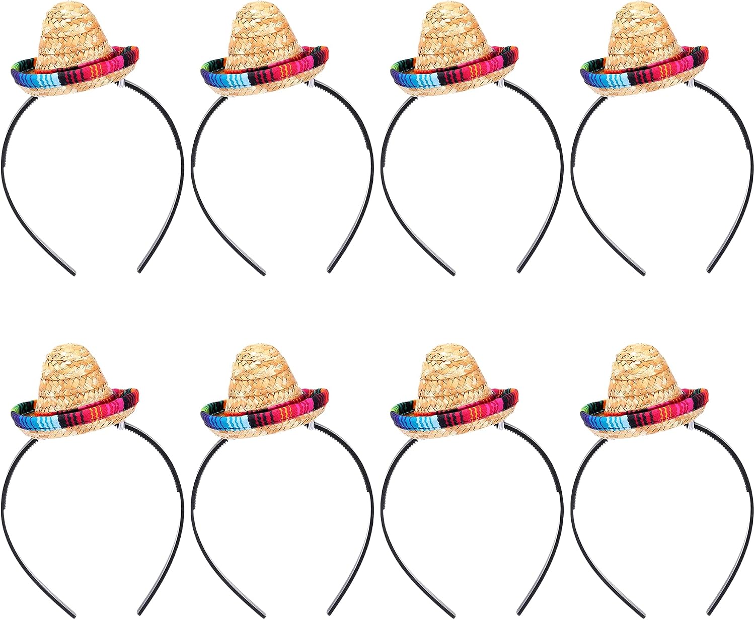 8 Pack Mexican Sombrero Headbands Fiesta Sombrero Headband Mini Sombrero Party Hats with Headbands for Mexican Fiesta Cinco De Mayo Party Supplies