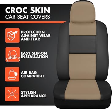 BDk Faux Leather Car Seat Cover Full Set - Front & Rear Split Bench Beige Seat Covers for SUV & Truck Seat Covers, Airbag Compatible - Interior Protective Seat Covers for Car Seats & Car Accessories