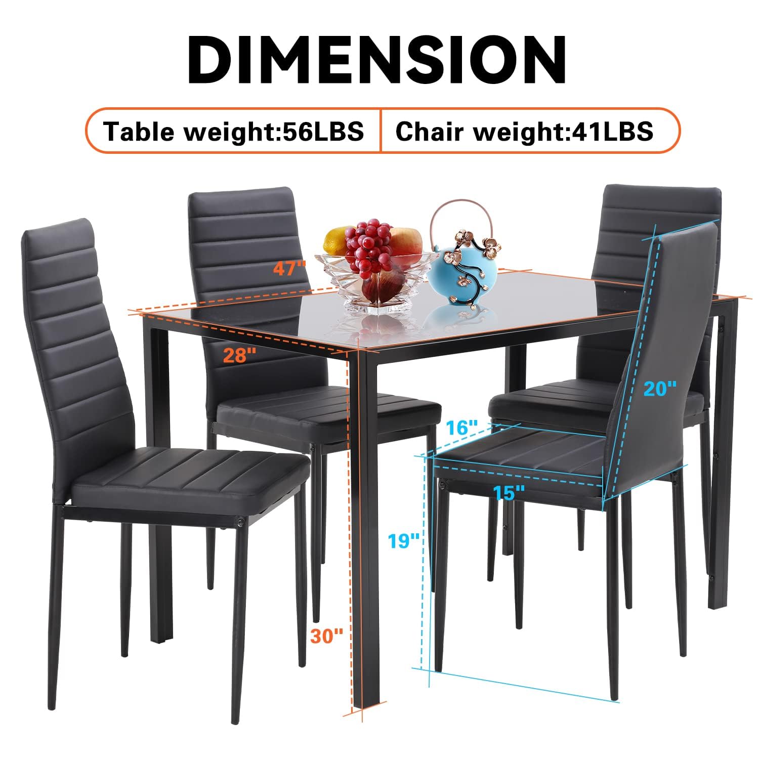 HOMCOM Ensemble Table à Manger Et Chaises Pour 2 Personnes, Plateau Rectangulaire En Verre, Pour