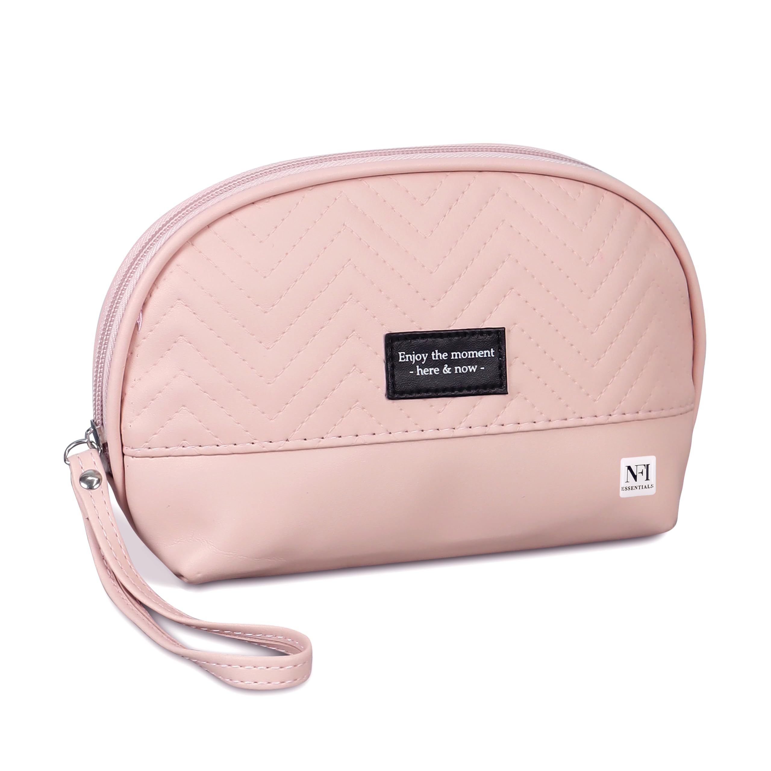 nfi essentials makeup pouch for women, cosmetic bag, semi-circle stylish pu pouch for makeup accessories, travel pouch vanity kit organiser toiletry bag make up pouch for girls