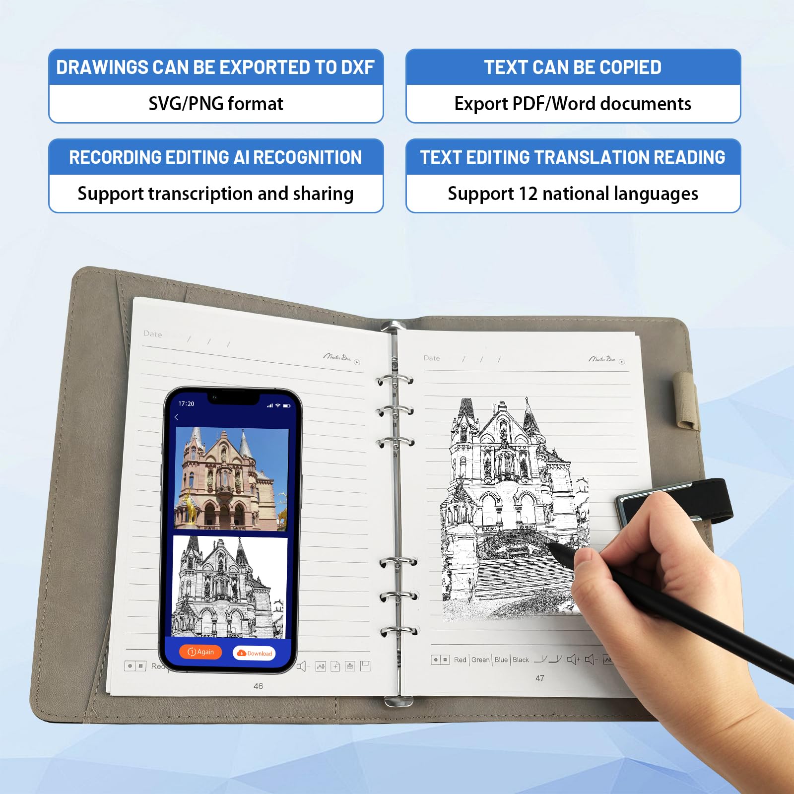Smart Writing Set, Ai Smart Digital Notebook with Smart Pen, Real Time Synchronization Digitization, Sync Convert to Text, Storing APP You Can Add Labels and Share, For Learning Note Taking Drawing - Image 2