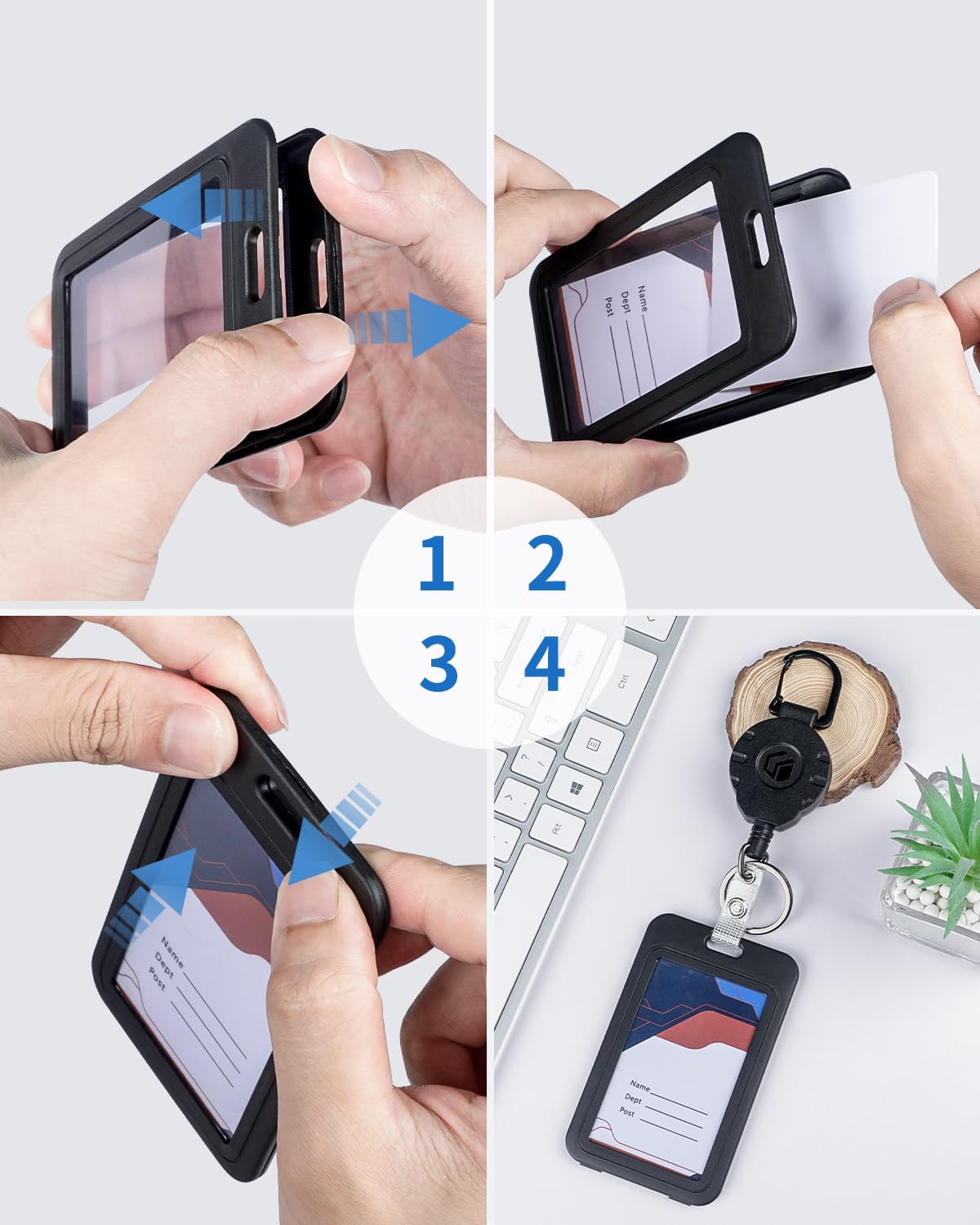 Uniclife Porta Tarjetas con Ventanas Verticales de Doble Cara Funda de Plástico Duro Negro Protector de Tarjetas para Oficina Escuela Tarjetas de Crédito Tarjetas de Llave de Proximidad, Paquete de 6