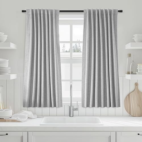 Miniatura 75 de UHITECH Cortinas Opacas de Lino Natural para Sala de Estar/Dormitorio Ventana Pequeña 54 Pulgadas de Largo Juego de 2 Paneles Cortina Opaca Pestaña