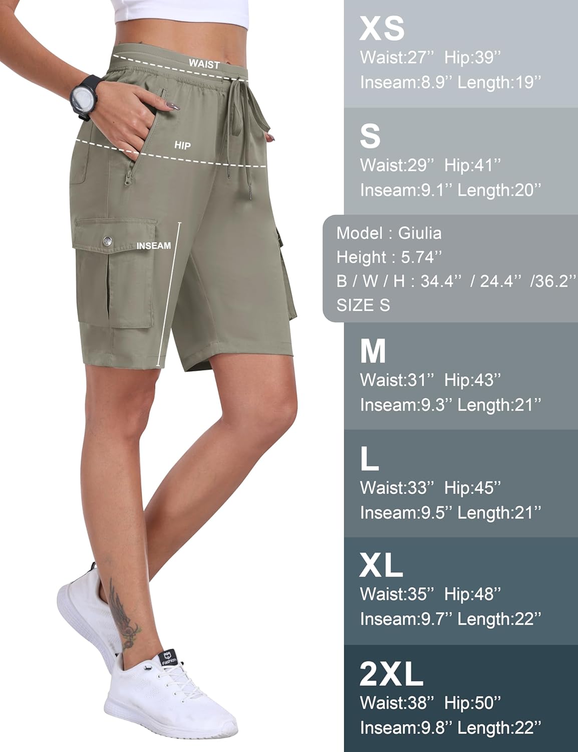 MoFiz Women's 10" Hiking Cargo Shorts Lightweight Quick Dry Outdoor Running Athletic Short Summer Travel Loose 6 Pockets - Image 8