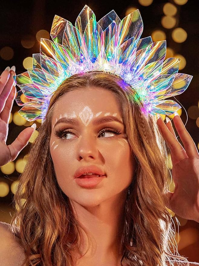 JEAIRTS Light Up Headband Led Crown Rave Hair Accessories