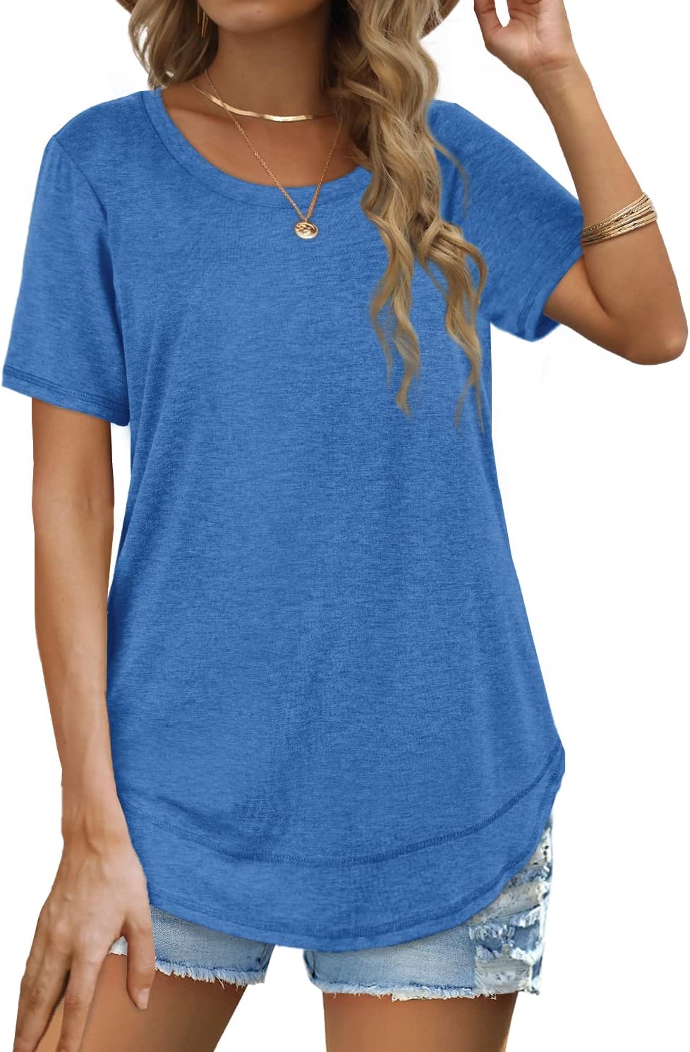 Dofaoo Womens Tops Short Sleeve Summer T-Shirts Curved Hem Casual Fashion Shirts Beach Vacation Clothes - Image 2