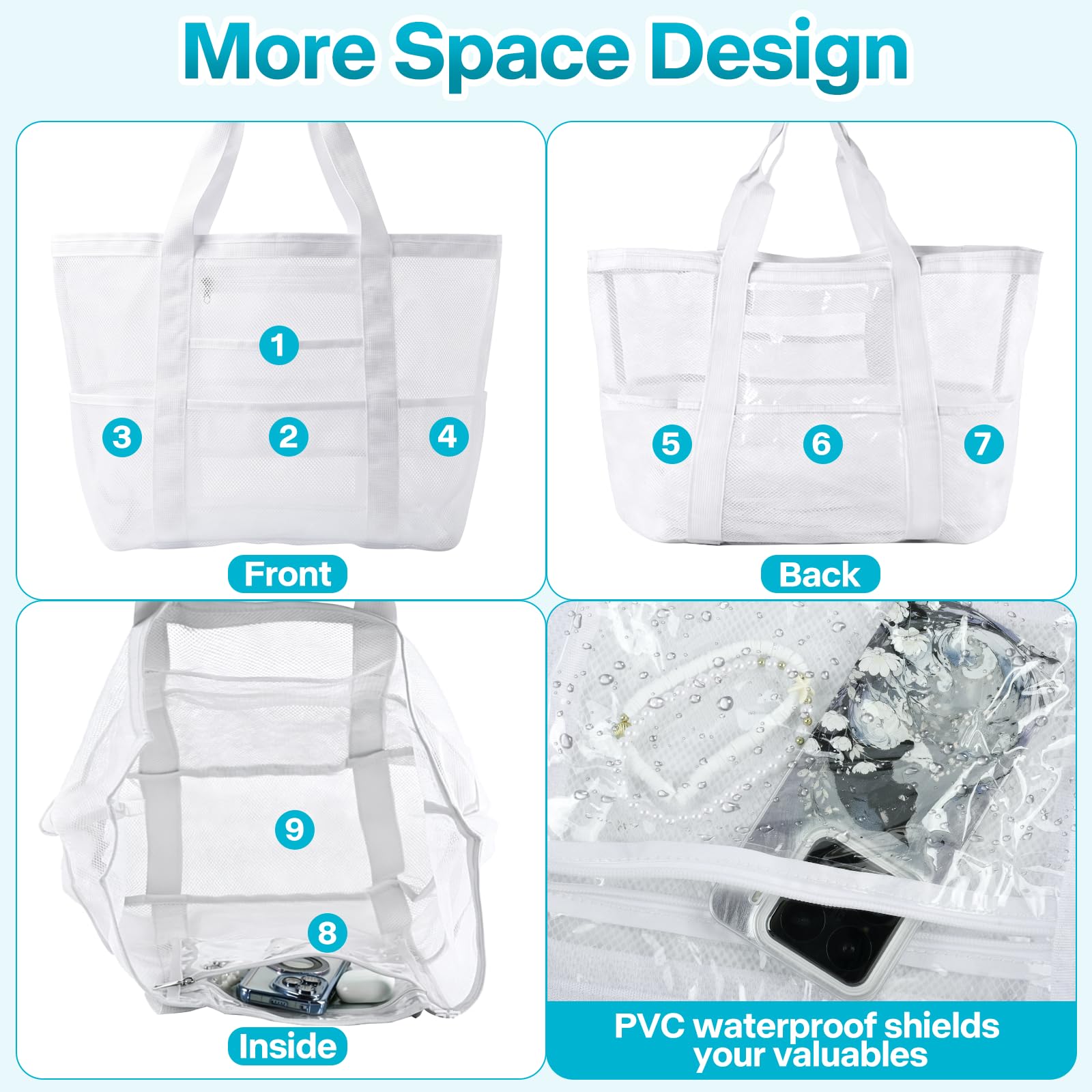Borsa Mare Grande XXL Famiglia, Borsa da Spiaggia in Rete, Borsas Mare Donna, Bag Spiaggia Pieghevole, Traspirante, Moda, Pratica, per Nuotare, Campeggiare, Viaggiare, Fare Shopping