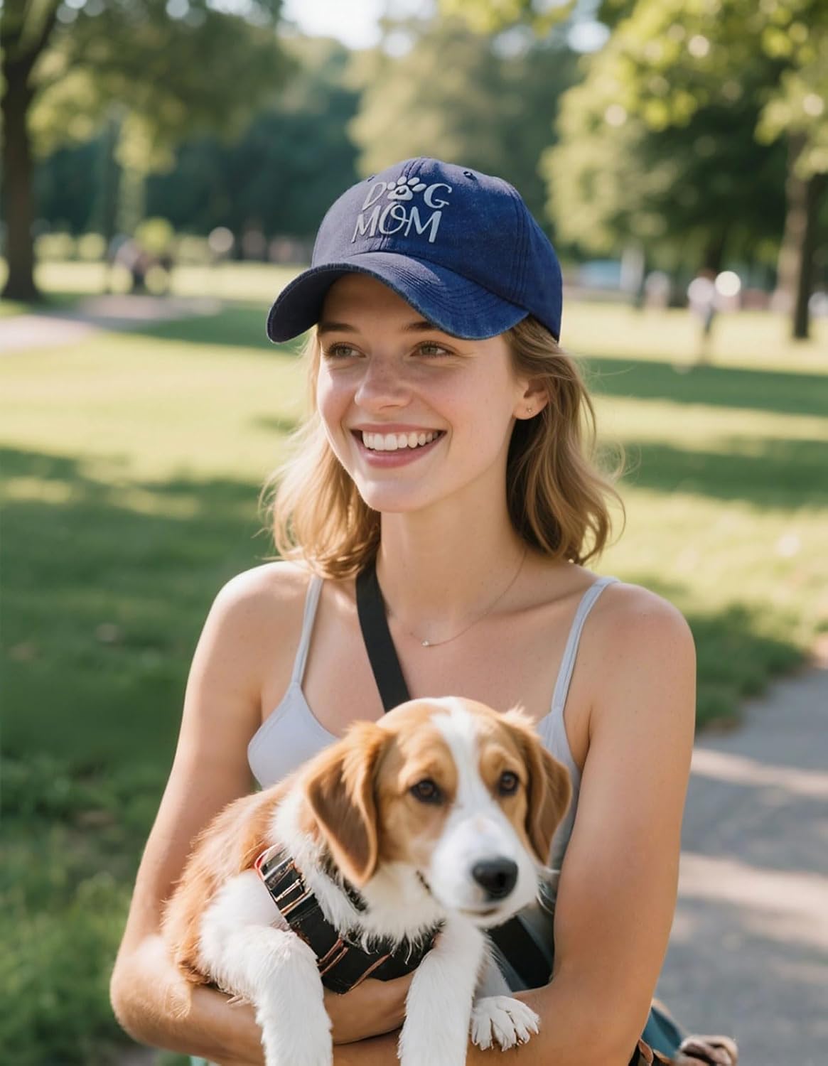 Women's Dog Mom Hat Embroidered Messy High Bun Distressed Baseball Cap - Image 3