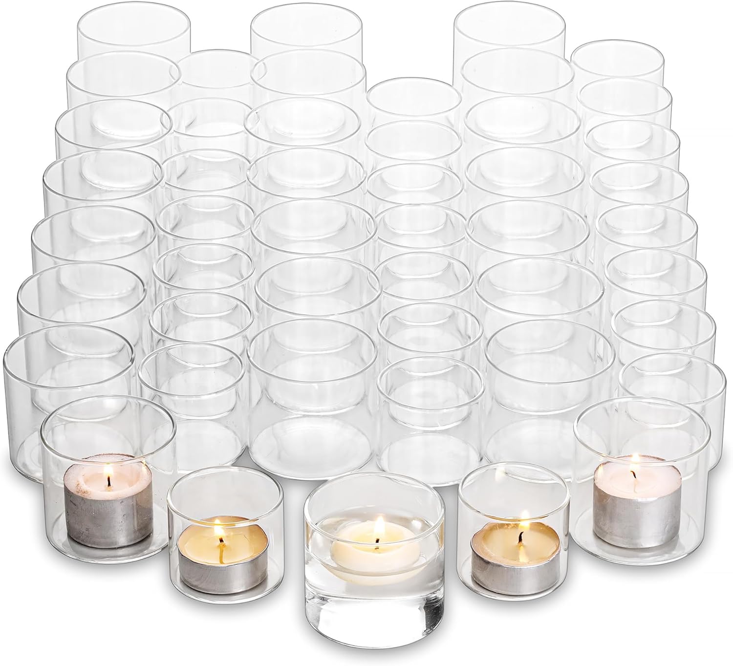 Hewory Tea Lights Candle Holder 48 Pcs Glass Votive Candle