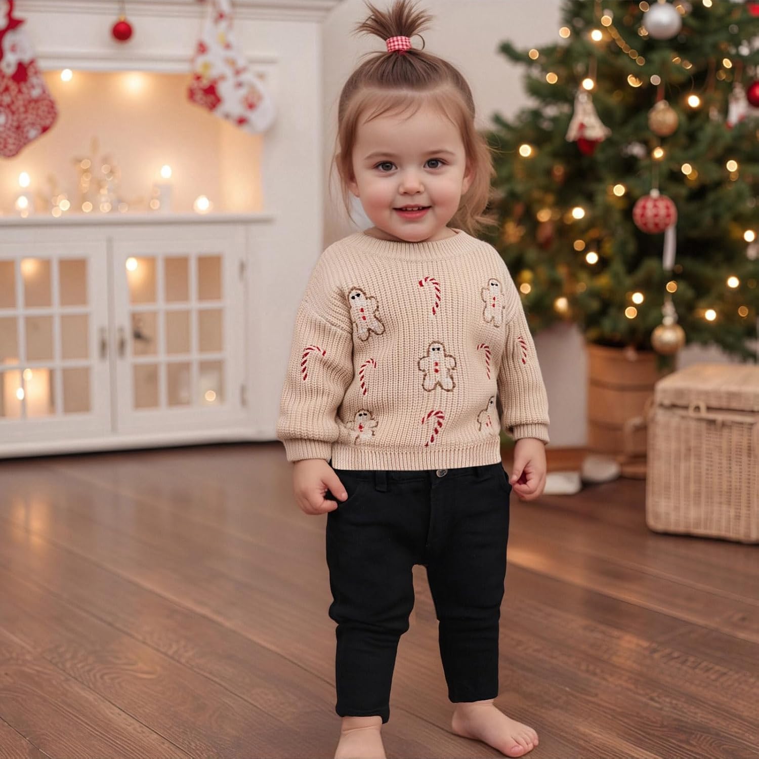 Baby Girl Boy Cute Gingerbread Man Embroidery Long Sleeve Oversized Sweater Newborn Infant Christmas Outfits