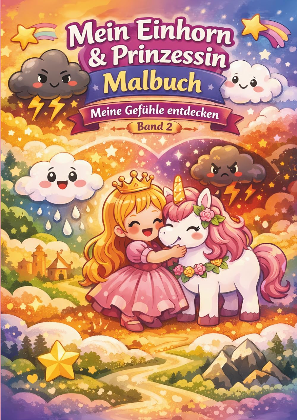 Mein Einhorn & Prinzessin Malbuch – Meine Gefühle entdecken (Band 2): Süßes Ausmalbuch für Kinder ab 3 Jahren – Spielerisch Gefühle wie Freude, Wut ... – Einhorn & Prinzessin Malspaß für Mädchen