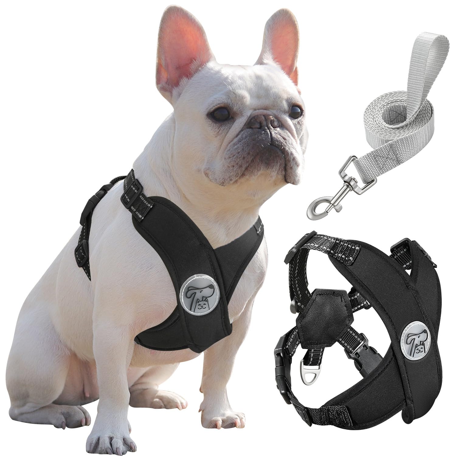 Pawaboo Small Dog Harness and Leash Set, Soft Breathable Puppy Harness X-Frame No Pull No Choke for Walking Outing, Dog Vest harnesses Adjustable for Small Medium Sized Dogs, L, Black