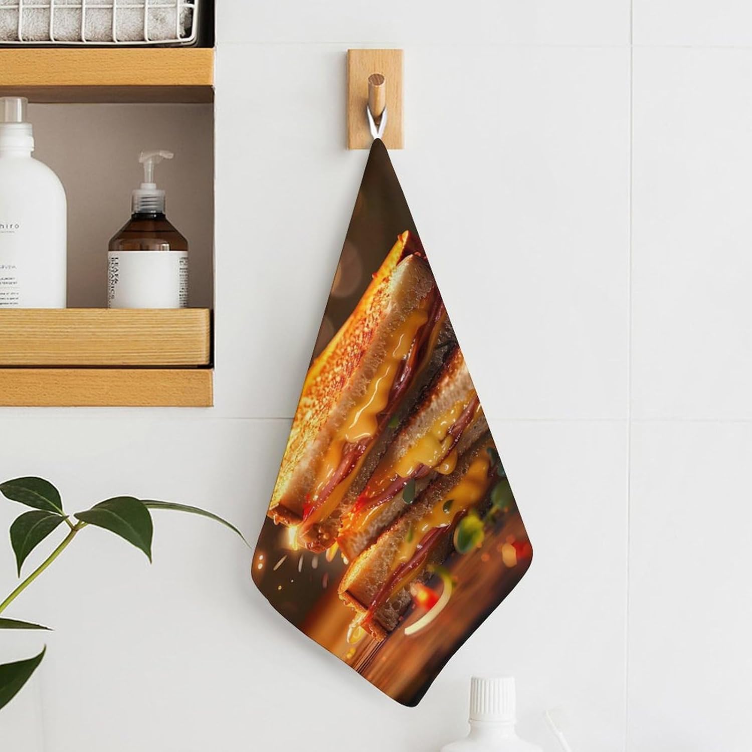 Grilled Cheese Sandwich Hand Towels for Bathroom Kitchen Towels Small Towel Handkerchiefs with Hanging Loop 4PCS
