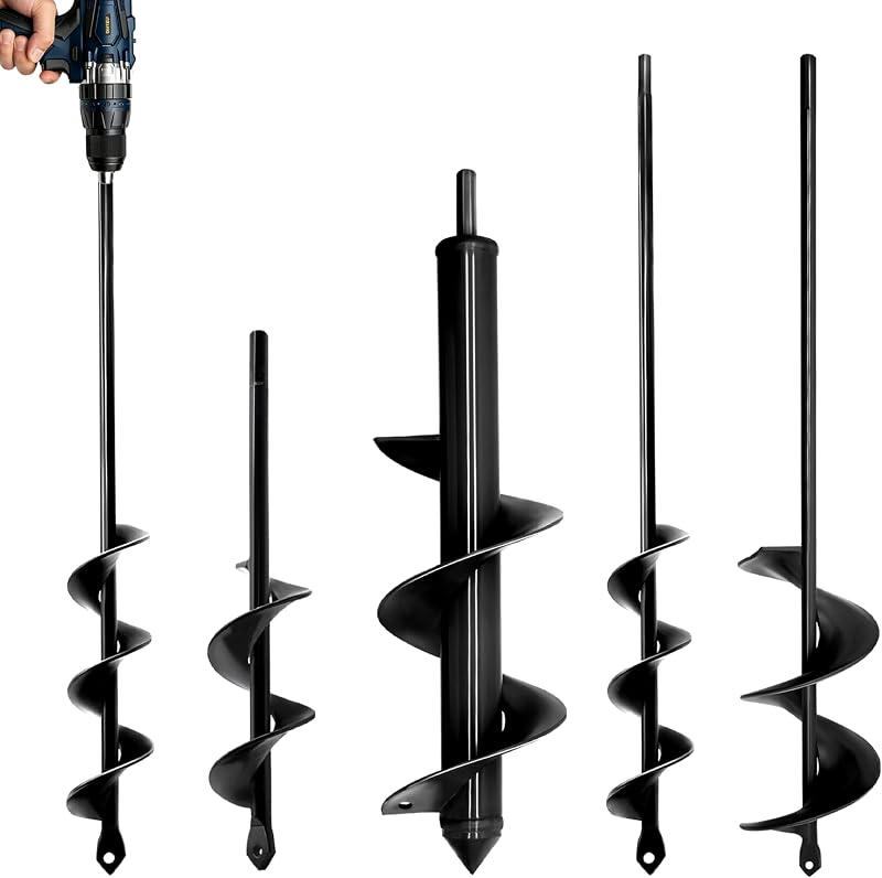 4PCS Garden Auger Drill Bit Set - 1.6x9 & 1.6x16 & 2.7x16 & 3x12 inch Planting Auger, Spiral Drill Bit, Bulb Planter, Post Hole Digger