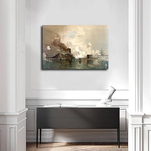 Miniatura 5 de Batalla de Hampton Road Ironclad Ships Monitor y póster de Merrimack Pintura en lienzo Arte de pared Impresión de imágenes HD Obra Arte Moderno